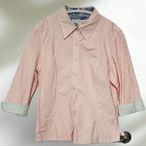 Tommy Hilfiger Seersucker Striped Womens 3/4 Sleeve Button Down Shirt Sz 14
